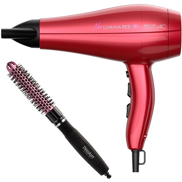 KIT SECADOR GAMA NEW LUMINA RED 3D 2200W 220V + PROART ESC. PROFESSIONAL VENT PRO ROSA 20MM - EPT04B