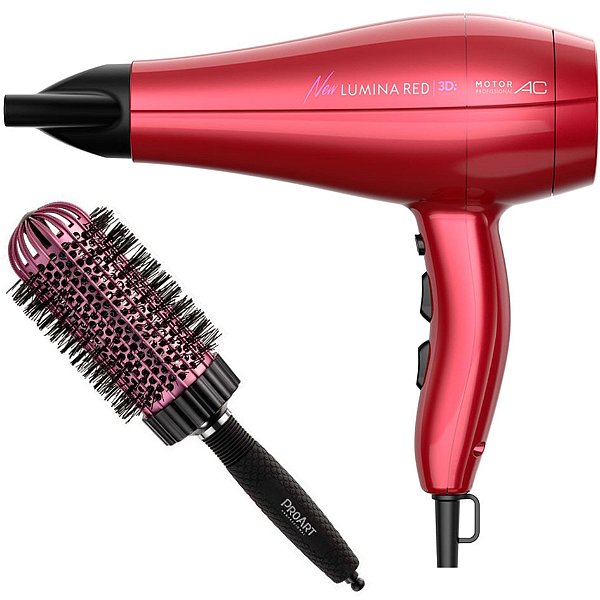 KIT SECADOR GAMA NEW LUMINA RED 3D 2200W 220V + PROART ESC. PROFESSIONAL VENT PRO ROSA 50MM - EPT06B