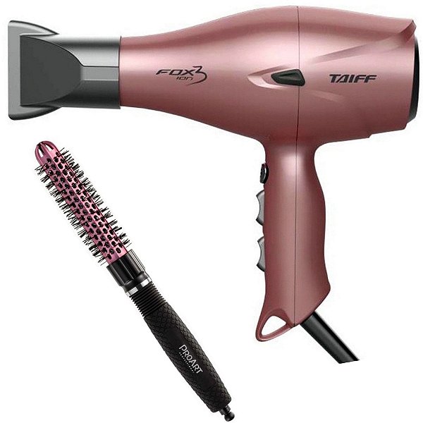 KIT - SECADOR TAIFF FOX ION 3 ROSÊ 2200W 127V + PROART ESC. PROFESSIONAL VENT PRO ROSA 20MM - EPT04B