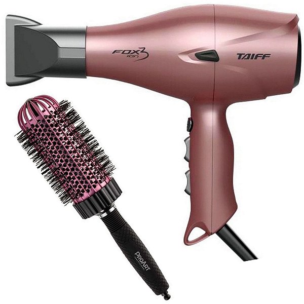 KIT - SECADOR TAIFF FOX ION 3 ROSÊ 2200W 127V + PROART ESC. PROFESSIONAL VENT PRO ROSA 50MM - EPT06B