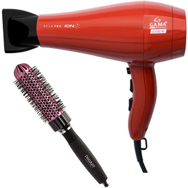 KIT - SECADOR GAMA BELLA PRO ION 2100W 127V + PROART ESC. PROFESSIONAL VENT PRO ROSA 33MM - EPT05B