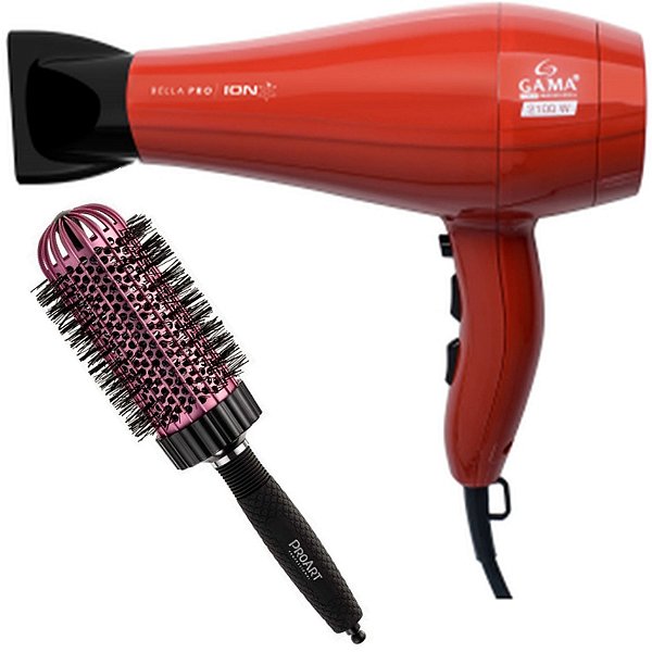 KIT - SECADOR GAMA BELLA PRO ION 2100W 127V + PROART ESC. PROFESSIONAL VENT PRO ROSA 50MM - EPT06B