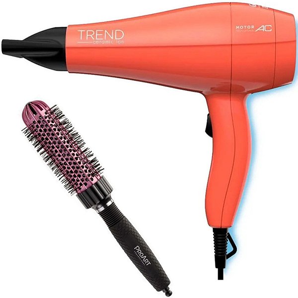 KIT SECADOR GAMA TREND CERAMIC ION 2000W 127V + PROART ESC. PROFESSIONAL VENT PRO ROSA 33MM - EPT05B