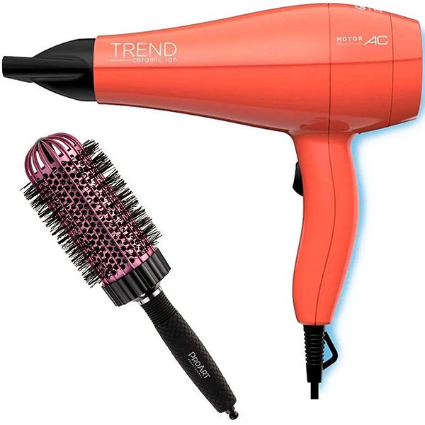 KIT SECADOR GAMA TREND CERAMIC ION 2000W 127V + PROART ESC. PROFESSIONAL VENT PRO ROSA 50MM - EPT06B