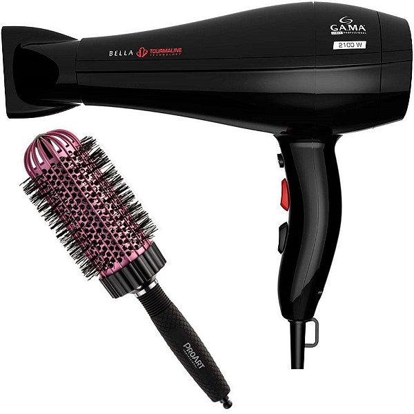 KIT SECADOR GAMA BELLA TOURMALINE 2100W 127V + PROART ESC. PROFESSIONAL VENT PRO ROSA 50MM - EPT06B