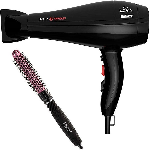 KIT SECADOR GAMA BELLA TOURMALINE 2100W 220V + PROART ESC. PROFESSIONAL VENT PRO ROSA 20MM - EPT04B