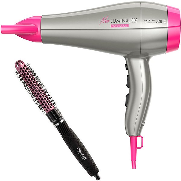 KIT - SECADOR GAMA NEW LUMINA 3D 2200W BIV + PROART ESC. PROFESSIONAL VENT PRO ROSA 20MM - EPT04B