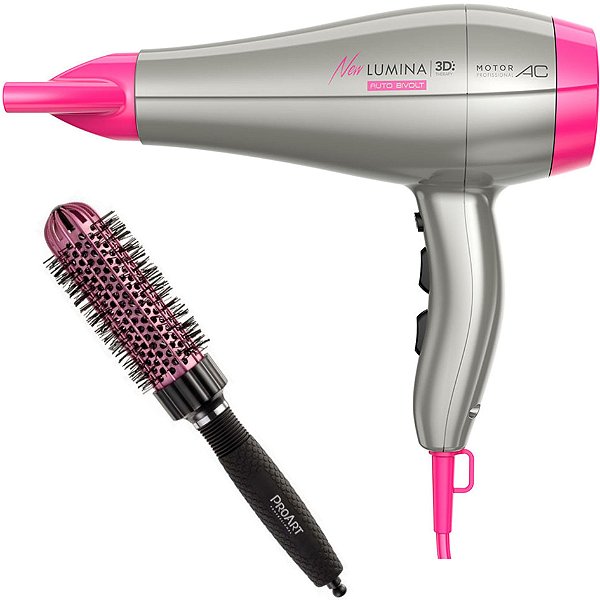 KIT - SECADOR GAMA NEW LUMINA 3D 2200W BIV + PROART ESC. PROFESSIONAL VENT PRO ROSA 33MM - EPT05B