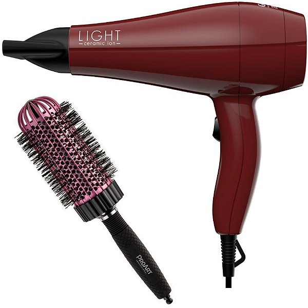KIT SECADOR GAMA LIGHT CERAMIC ION 2000W 127V + PROART ESC. PROFESSIONAL VENT PRO ROSA 50MM - EPT06B