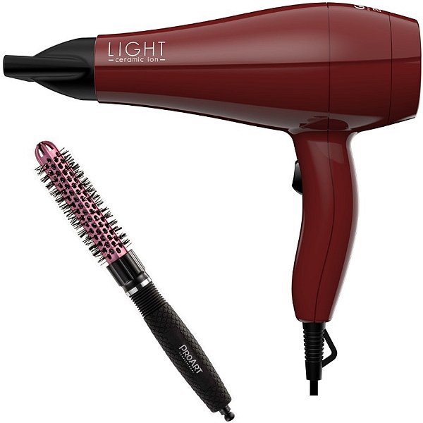 KIT SECADOR GAMA LIGHT CERAMIC ION 2000W 220V + PROART ESC. PROFESSIONAL VENT PRO ROSA 20MM - EPT04B