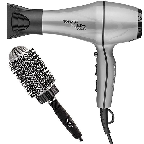 KIT - SECADOR TAIFF STYLE PRATA PRO 2000W 127V + PROART ESCOVA VENT PRO PRATA 50MM - EPT03B