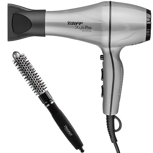 KIT - SECADOR TAIFF STYLE PRATA PRO 2000W 220V + PROART ESCOVA VENT PRO PRATA 20MM - EPT01B