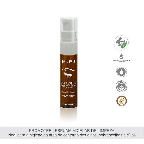 EXEL ESPUMA PROMOTER MICELAR DEMAQUILANTE DE LIMPEZA SOBRANCELHAS E CÍLIOS 50CM