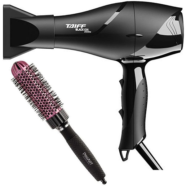 KIT - SECADOR TAIFF BLACK ION 2000W 220V + PROART ESCOVA VENT PRO ROSA 33MM - EPT05B