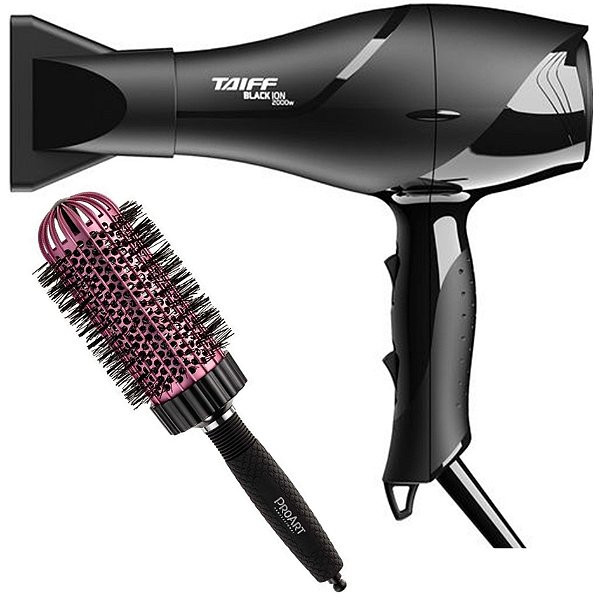 KIT - SECADOR TAIFF BLACK ION 2000W 220V + PROART ESCOVA VENT PRO ROSA 50MM - EPT06B