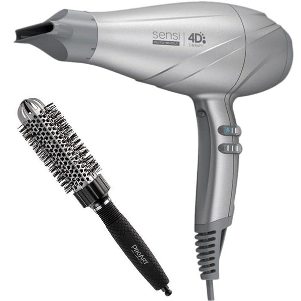 KIT - SECADOR GAMA SENSI 4D THERAPY 2500W MOON BV + PROART ESCOVA PROF VENT PRO PRATA 33MM - EPT02B