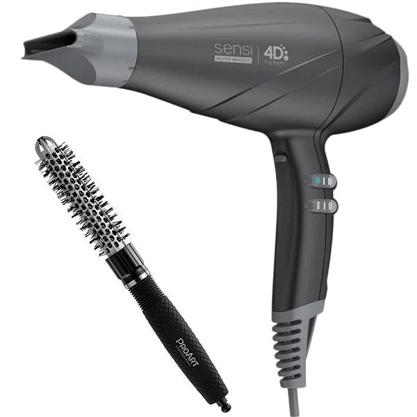 KIT - SECADOR GAMA SENSI 4D THERAPY 2500W NIGHT BV + PROART ESCOVA PROF VENT PRO PRATA 20MM - EPT01B