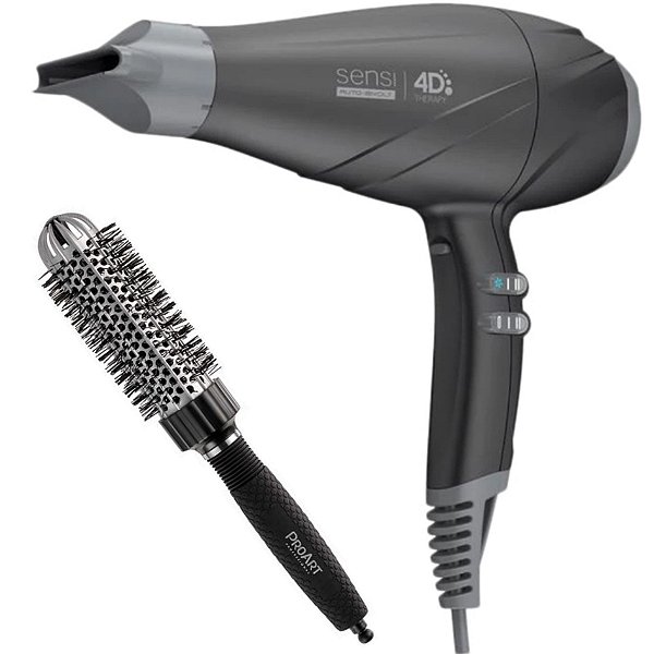 KIT - SECADOR GAMA SENSI 4D THERAPY 2500W NIGHT BV + PROART ESCOVA PROF VENT PRO PRATA 33MM - EPT02B