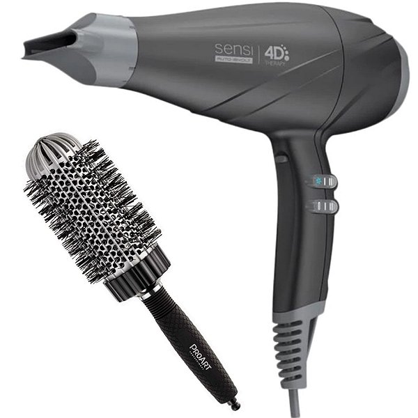 KIT - SECADOR GAMA SENSI 4D THERAPY 2500W NIGHT BV + PROART ESCOVA PROF VENT PRO PRATA 50MM - EPT03B