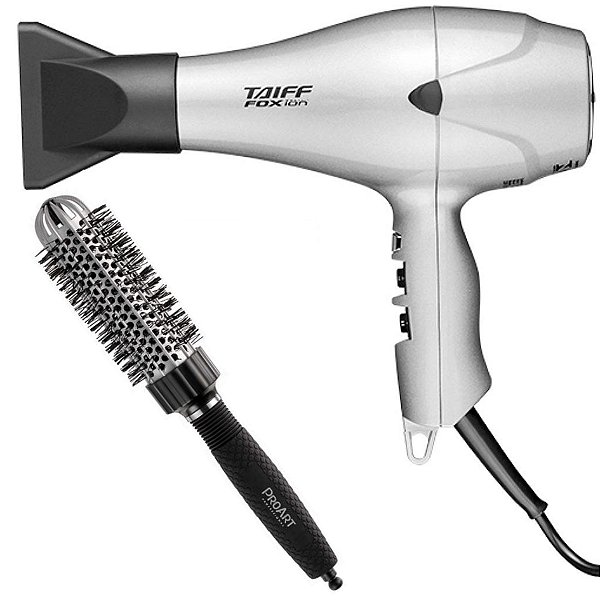 KIT - SECADOR TAIFF FOX ION PRATA 2000W 220V + PROART ESCOVA PROF VENT PRO PRATA 33MM - EPT02B