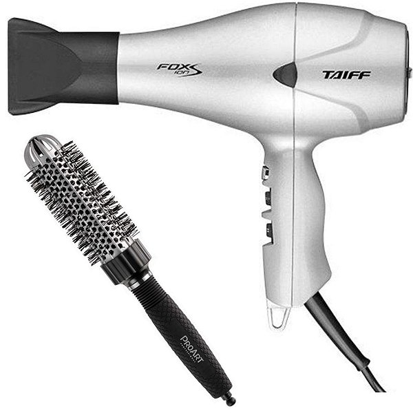 KIT - SECADOR TAIFF FOX ION S PRATA 2100W 127V + PROART ESCOVA PROF VENT PRO PRATA 33MM - EPT02B