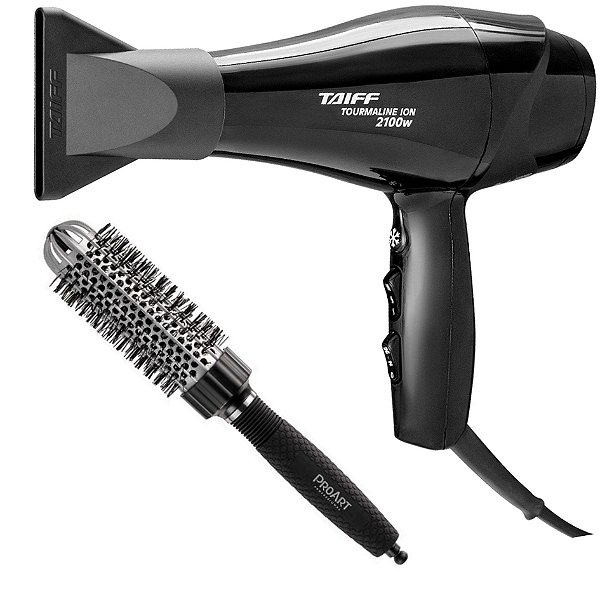 KIT - SECADOR TAIFF NEW TOURMALINE ION 2100W 220V + PROART ESCOVA PROF VENT PRO PRATA 33MM - EPT02B