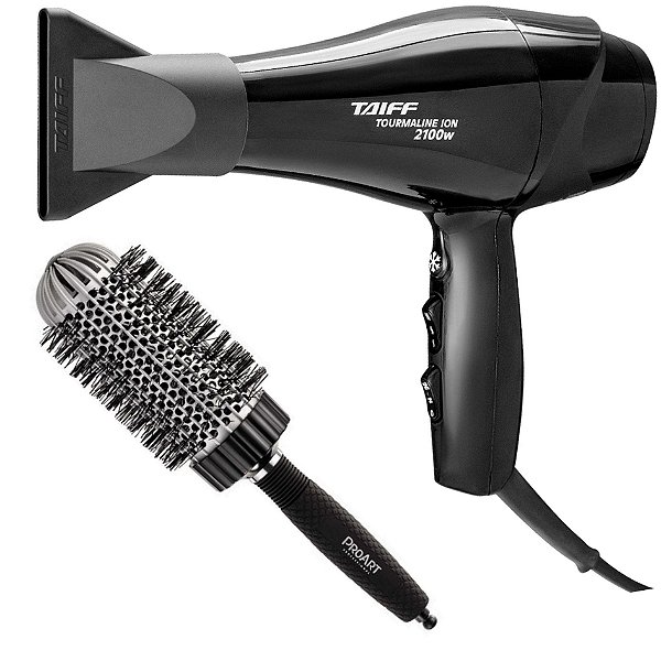 KIT - SECADOR TAIFF NEW TOURMALINE ION 2100W 220V + PROART ESCOVA PROF VENT PRO PRATA 50MM - EPT03B