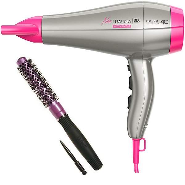 KIT - SECADOR DE CABELO GAMA NEW LUMINA 3D 2200W BV - ESCOVA PROART COLORS ROXA KP-20