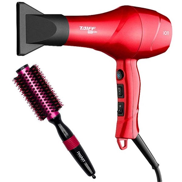 KIT - SECADOR PROFESSIONAL TAIFF RED ION 1900W 220V + ESCOVA PROART METALICA PRO ROSA 25MM - EPM05B