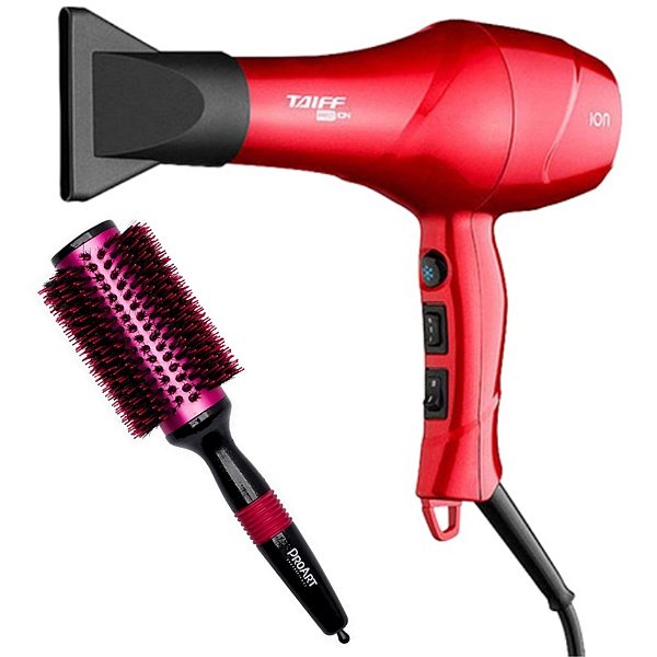 KIT - SECADOR PROFESSIONAL TAIFF RED ION 1900W 127V + ESCOVA PROART METALICA PRO ROSA 38MM - EPM06B