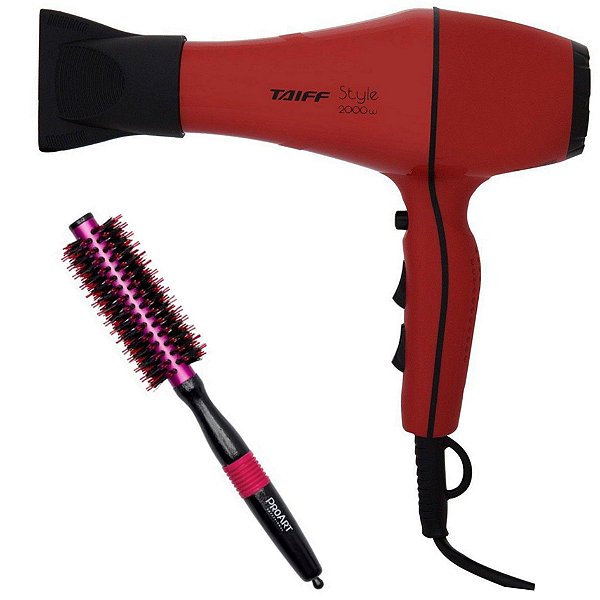 KIT - SECADOR TAIFF STYLE RED 2000W 127V + ESCOVA PROART METALICA PRO ROSA 15MM - EPM04B