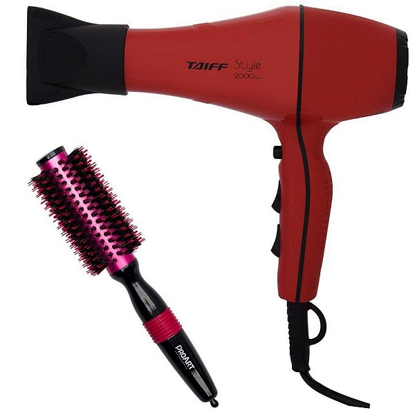 KIT - SECADOR TAIFF STYLE RED 2000W 220V + ESCOVA PROART METALICA PRO ROSA 25MM - EPM05B