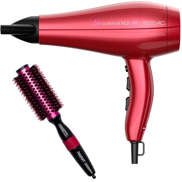 KIT - SECADOR GAMA NEW LUMINA RED 3D 2200W 220V + ESCOVA PROART METALICA PRO ROSA 25MM - EPM05B