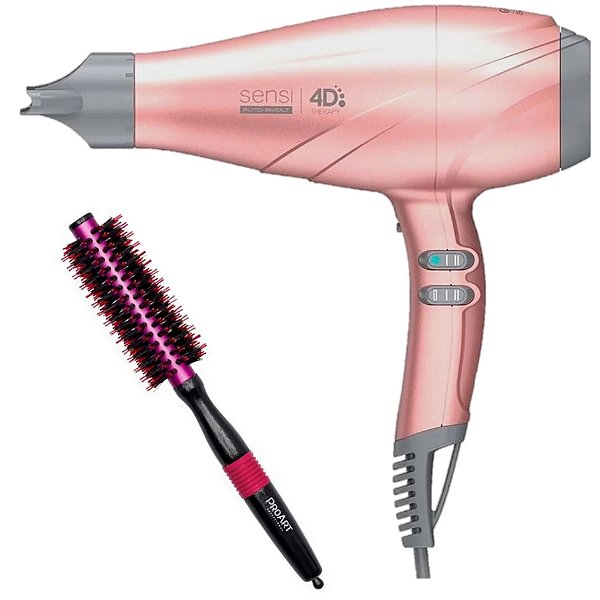 KIT - SECADOR GAMA SENSI 4D THERAPY 2500W ROSË BV + ESCOVA PROART METALICA PRO ROSA 15MM - EPM04B