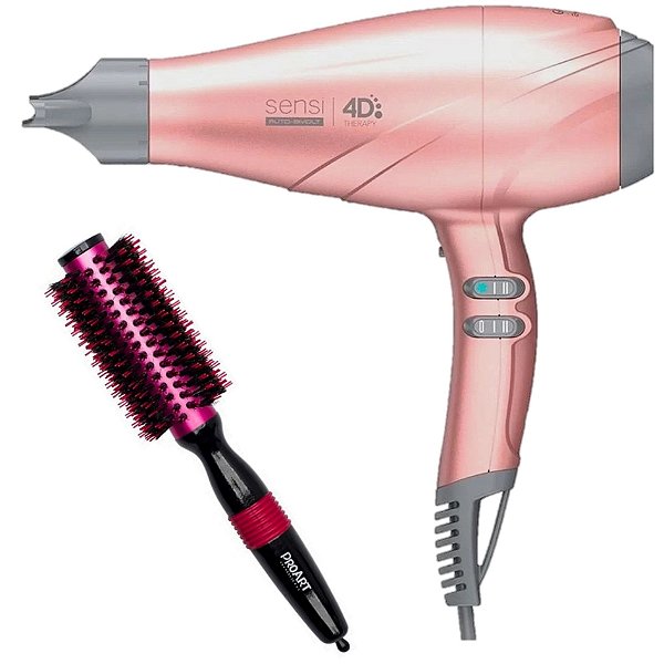 KIT - SECADOR GAMA SENSI 4D THERAPY 2500W ROSË BV + ESCOVA PROART METALICA PRO ROSA 25MM - EPM05B