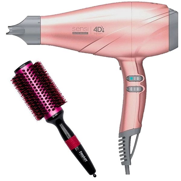 KIT - SECADOR GAMA SENSI 4D THERAPY 2500W ROSË BV + ESCOVA PROART METALICA PRO ROSA 38MM - EPM06B