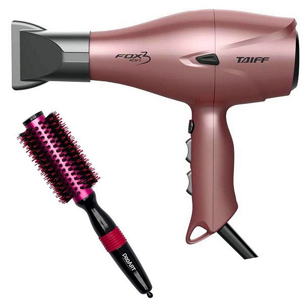 KIT - SECADOR TAIFF FOX ION 3 ROSÊ 2200W 220V + ESCOVA PROART METALICA PRO ROSA 25MM - EPM05B