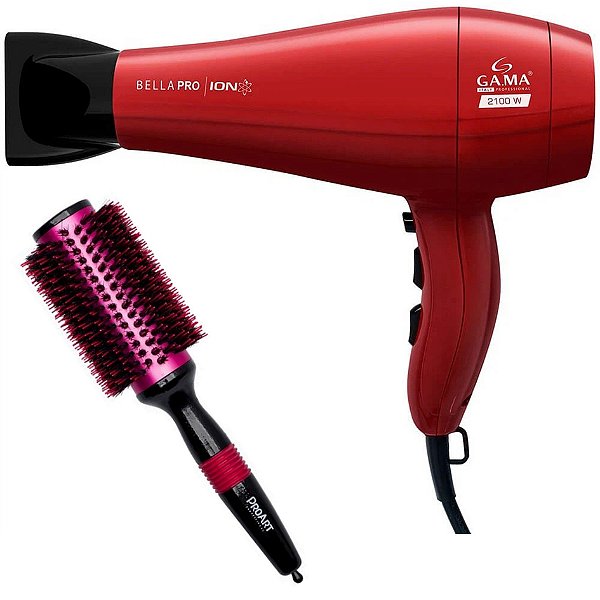 KIT - SECADOR GAMA BELLA PRO ION 2100W 220V + ESCOVA PROART METALICA PRO ROSA 38MM - EPM06B