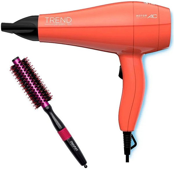 KIT - SECADOR GAMA TREND CERAMIC ION 2000W 220V + ESCOVA PROART METALICA PRO ROSA 15MM - EPM04B