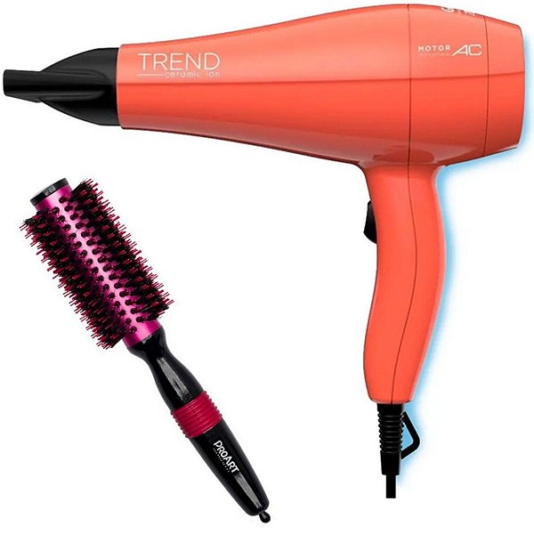 KIT - SECADOR GAMA TREND CERAMIC ION 2000W 220V + ESCOVA PROART METALICA PRO ROSA 25MM - EPM05B