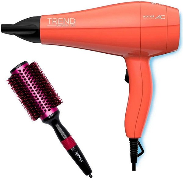 KIT - SECADOR GAMA TREND CERAMIC ION 2000W 220V + ESCOVA PROART METALICA PRO ROSA 38MM - EPM06B