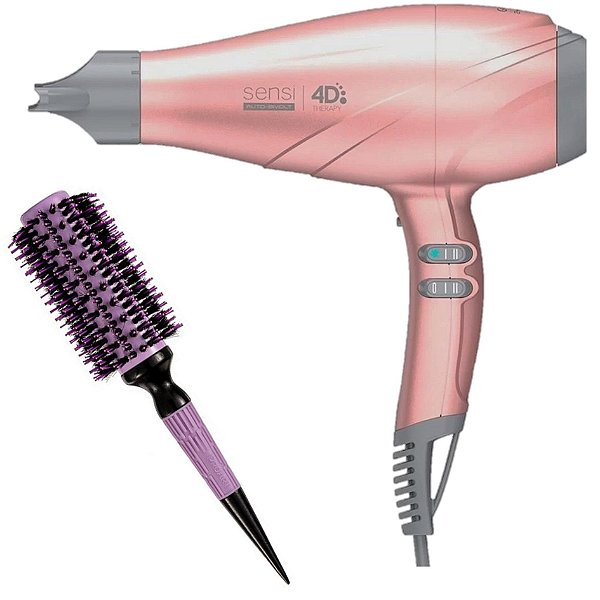 KIT SECADOR GAMA SENSI 4D THERAPY 2500W ROSË BV + ESCOVA PROART CRMIC EXPERT PRO LAVAND 28MM ECP08B