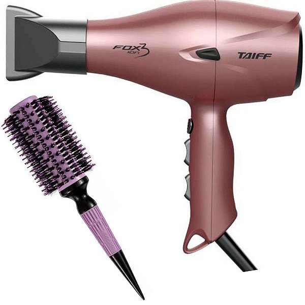 KIT - SECADOR TAIFF FOX ION 3 ROSÊ 2200W 127V + ESCOVA PROART CRMIC EXPERT PRO LAVAND 33MM ECP09B