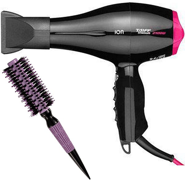 KIT - SECADOR TAIFF TITANIUM COLORS PINK ION 2100W 127V + ESC PROART CRMIC EXPERT LAVAND 19MM ECP07B