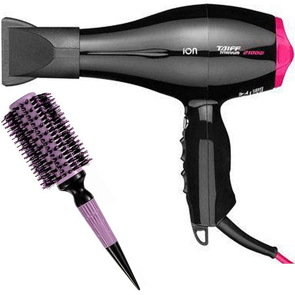 KIT - SECADOR TAIFF TITANIUM COLORS PINK ION 2100W 220V + ESC PROART CRMIC EXPERT LAVAND 33MM ECP09B