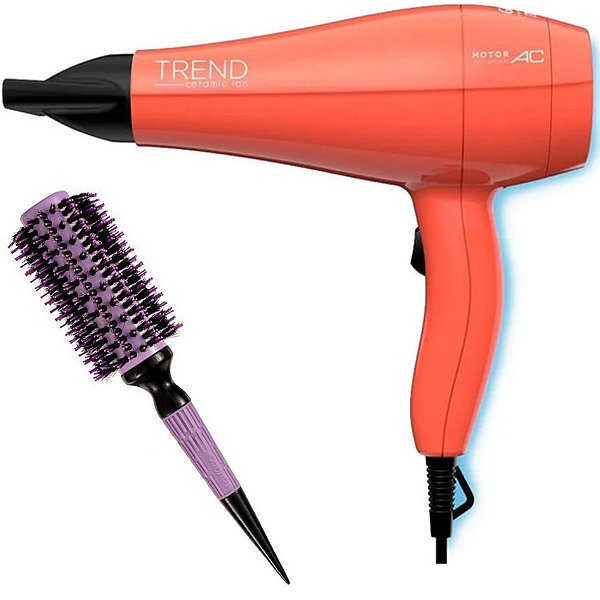 KIT - SECADOR GAMA TREND CERAMIC ION 2000W 127V + ESC PROART CRMIC EXPERT PRO LAVAND 28MM - ECP08B