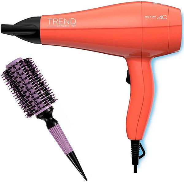 KIT - SECADOR GAMA TREND CERAMIC ION 2000W 127V + ESC PROART CRMIC EXPERT PRO LAVAND 33MM - ECP09B