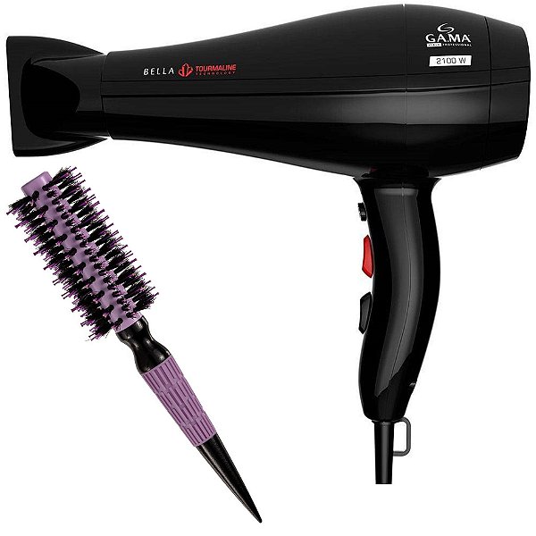 KIT - SECADOR GAMA BELLA TOURMALINE 2100W 127V + ESCOVA PROART CRMIC EXPERT PRO LAVAND 19MM - ECP07B