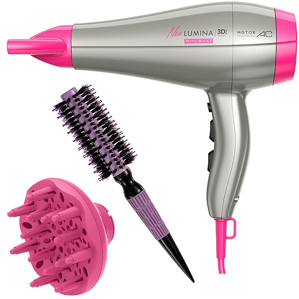 KIT - SECADOR GAMA NEW LUMINA 3D 2200W BIVOLT + ESCOVA PROART CRMIC EXPERT PRO LAVAND 19MM ECP07B