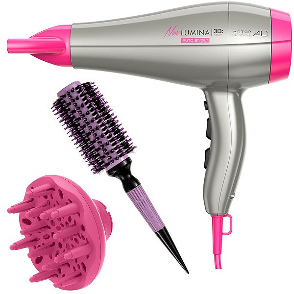 KIT - SECADOR GAMA NEW LUMINA 3D 2200W BIVOLT + ESCOVA PROART CRMIC EXPERT PRO LAVAND 28MM ECP08B